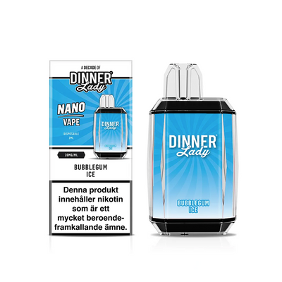 Dinner Lady Nano Mesh Bubblegum Ice engångsvape med förpackning – smak av tuggummi och cooling, 20 mg nikotinsalt