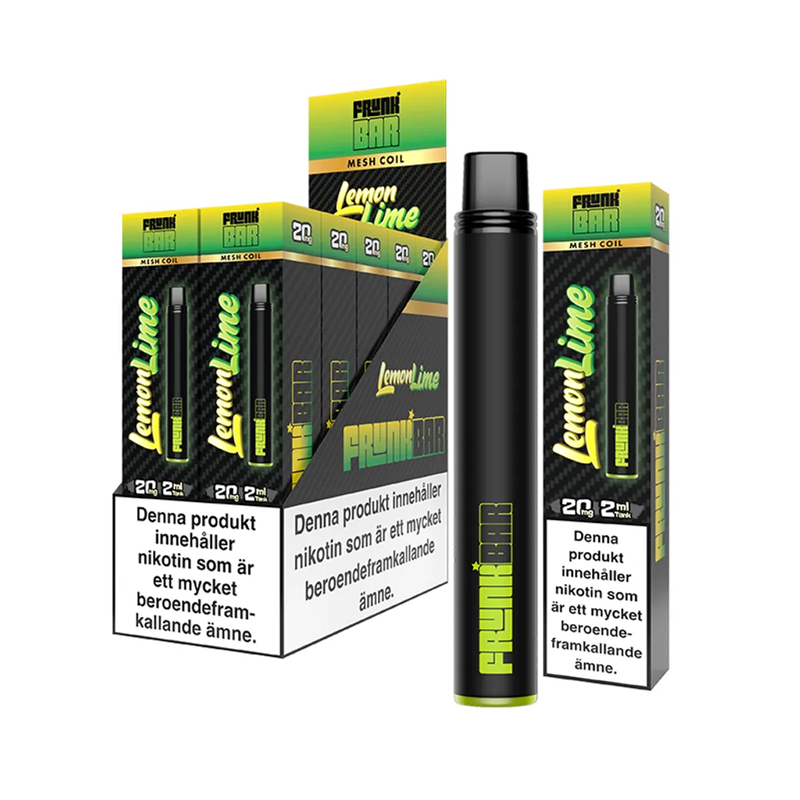 Frunk Bar Mesh Lemon Lime engångsvape 10-pack, förfyllda vapes med nikotin och 2 ml e-vätska.