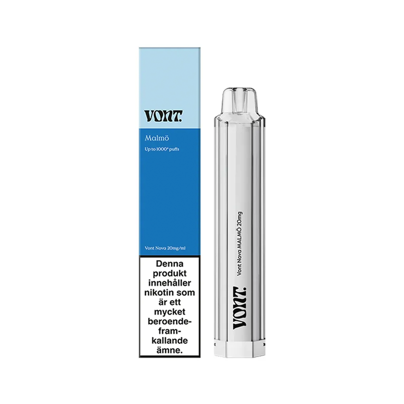 Engångsvape Vont Nova Malmö bredvid originalförpackning