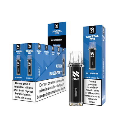 N One Crystal PRO Pod Blueberry 10-Pack förfyllda vape pods, 2 ml e-vätska och 20 mg nikotin, kompatibla med N One Crystal PRO batterier
