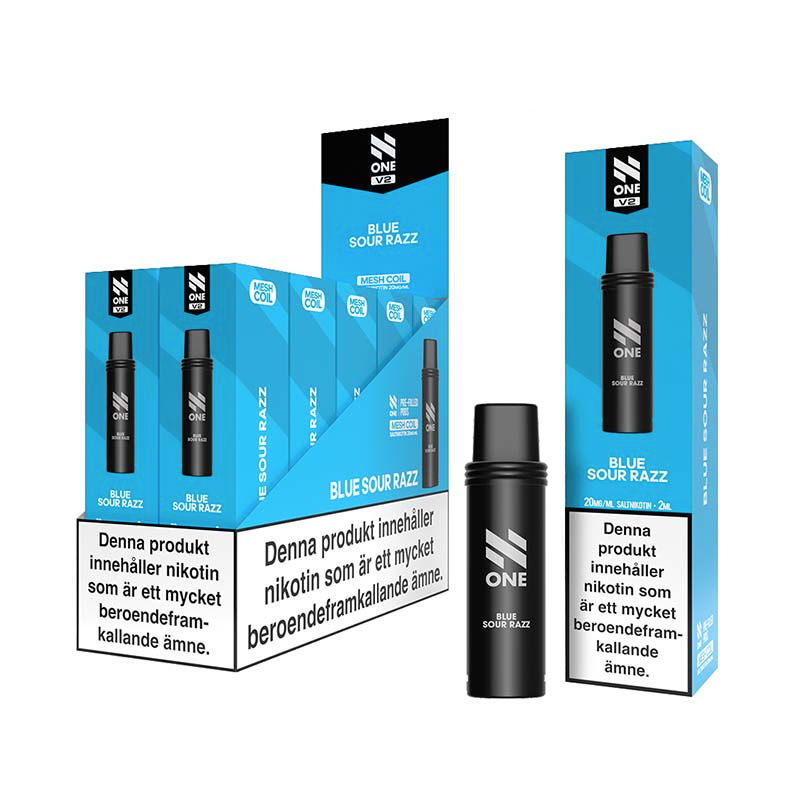 N One Mesh Pod V2 Blue Sour Razz 10-pack förfyllda vape pods, 2 ml e-vätska och 20 mg nikotin, kompatibla med N One Mesh Pod Kit V2.