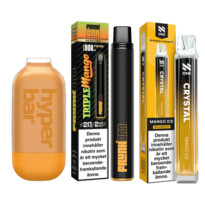 3-pack engångsvapes mango – Hyper Bar Mango Blast, Frunk Bar Triple Mango och N One Crystal Mango Ice 20 mg