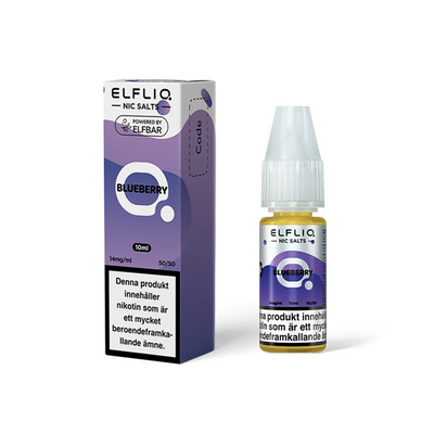 ElfLiq Blueberry Flaska bredvid originalförpackning