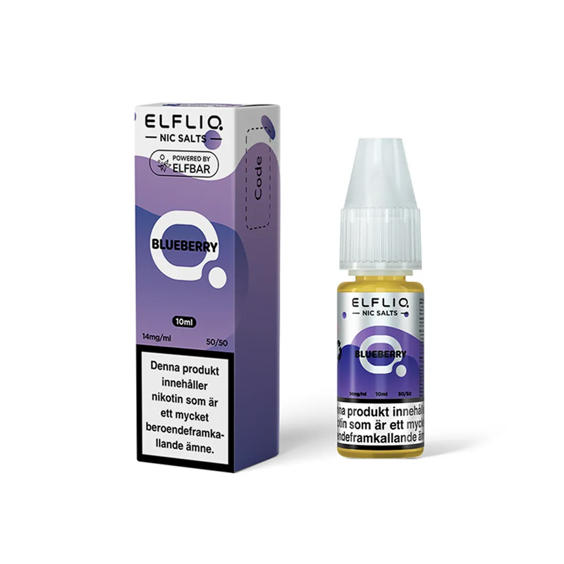 ElfLiq Blueberry Flaska bredvid originalförpackning