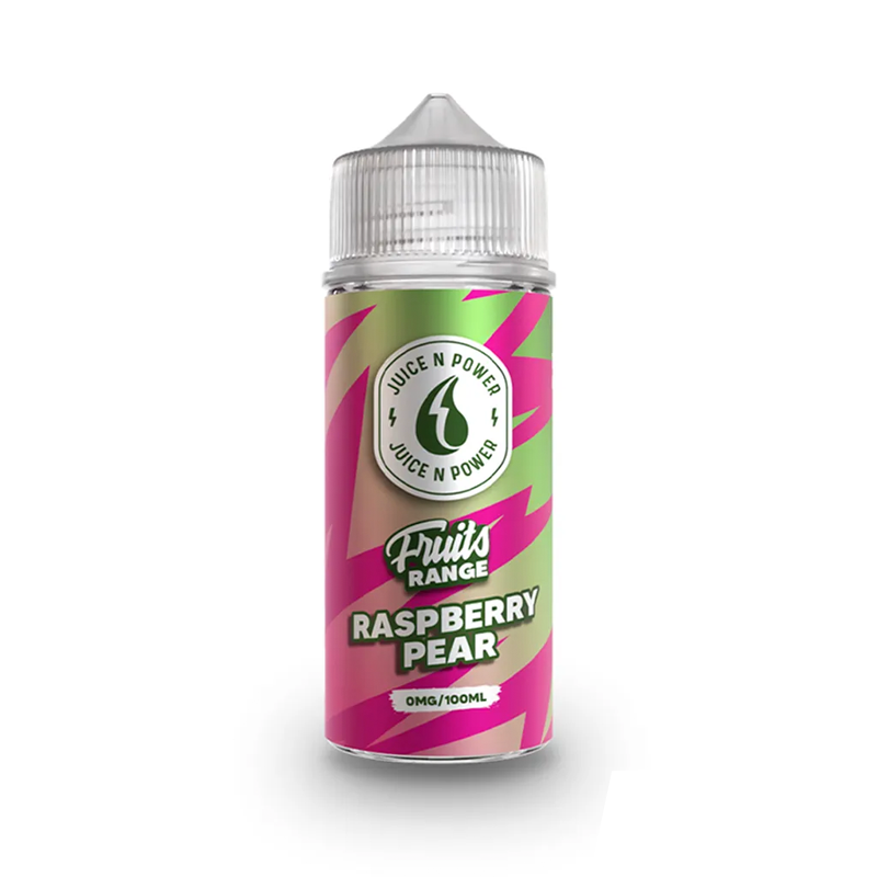 Juice N Power Raspberry Pear originalflaska mot vit bakgrund
