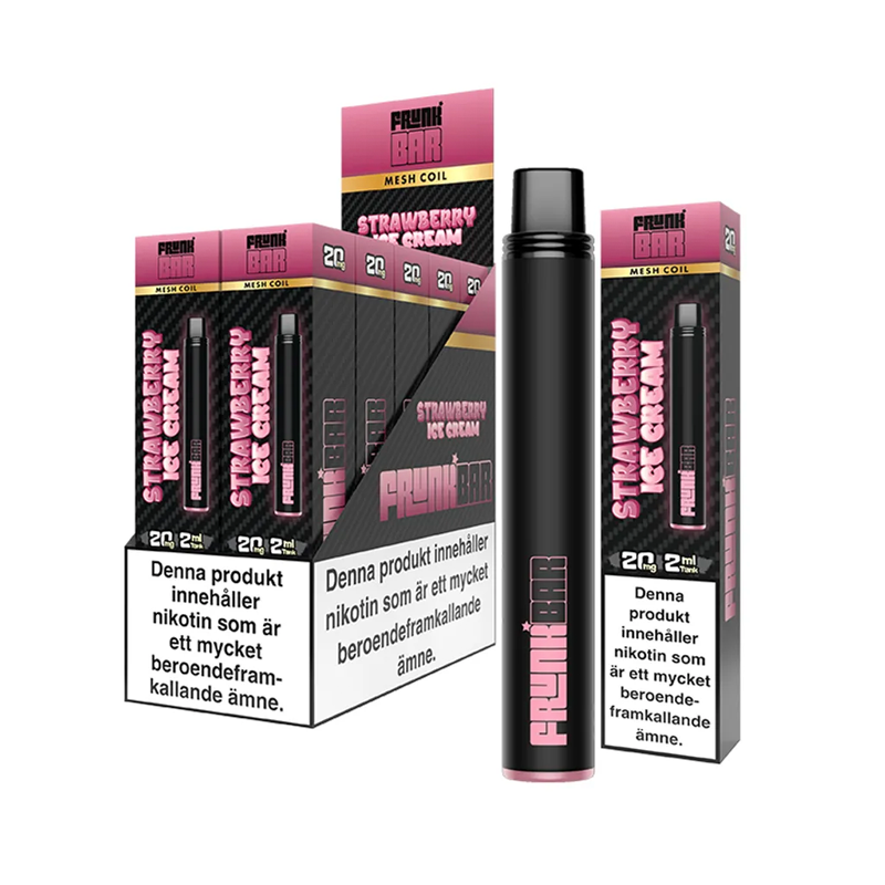 Frunk Bar Mesh Strawberry Ice Cream engångsvape 10-pack, förfyllda vapes med nikotin och 2 ml e-vätska.