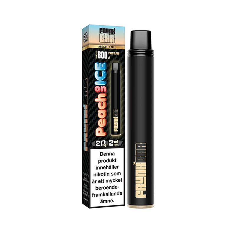 Engångsvape Frunk Bar Peach on Ice bredvid originalförpackning