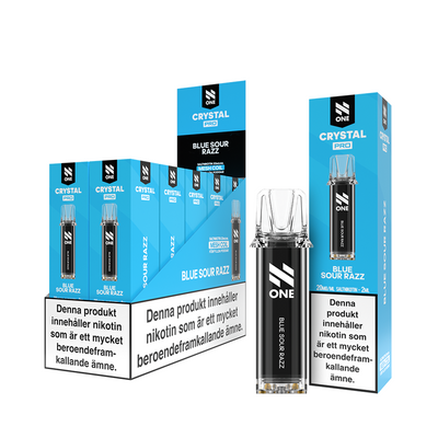 N One Crystal PRO Pod Blue Sour Razz 10-Pack förfyllda vape pods, 2 ml e-vätska och 20 mg nikotin, kompatibla med N One Crystal PRO batterier