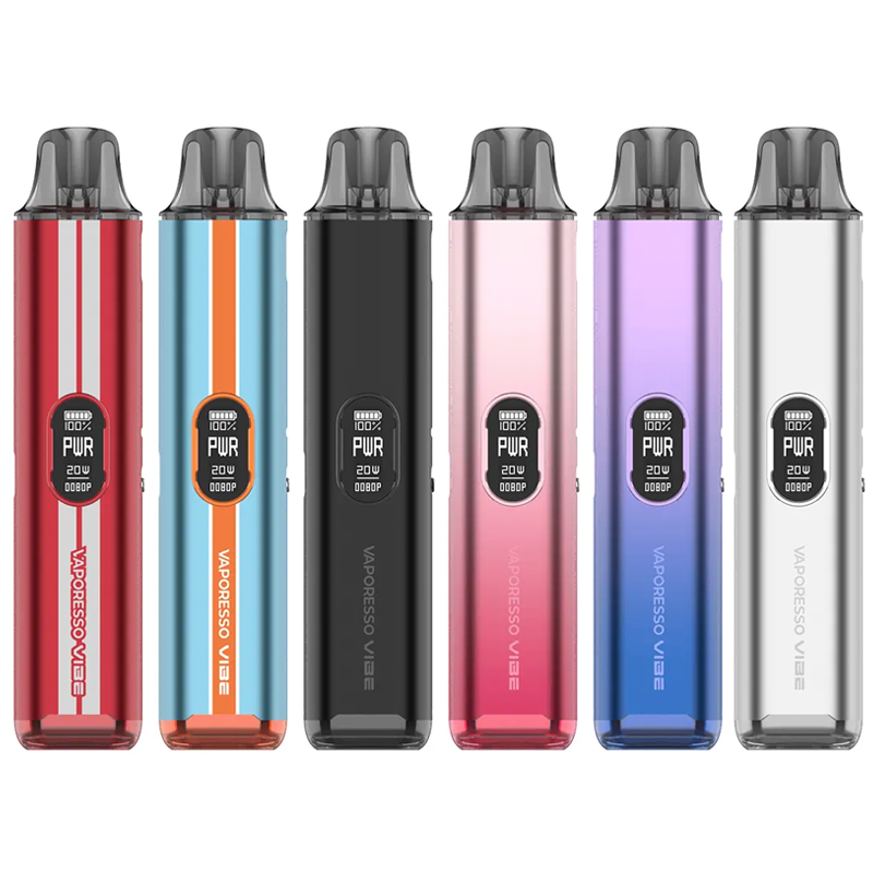 Vaporesso VIBE pod vape kit i flera färger – e-cigarett med OLED-skärm, Dual Mesh-pod och modern design i olika färgvarianter