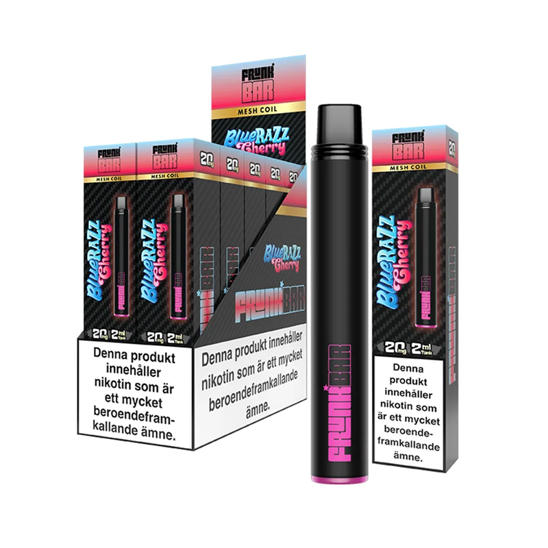 Frunk Bar Mesh Blue Razz Cherry engångsvape 10-pack, förfyllda vapes med nikotin och 2 ml e-vätska.