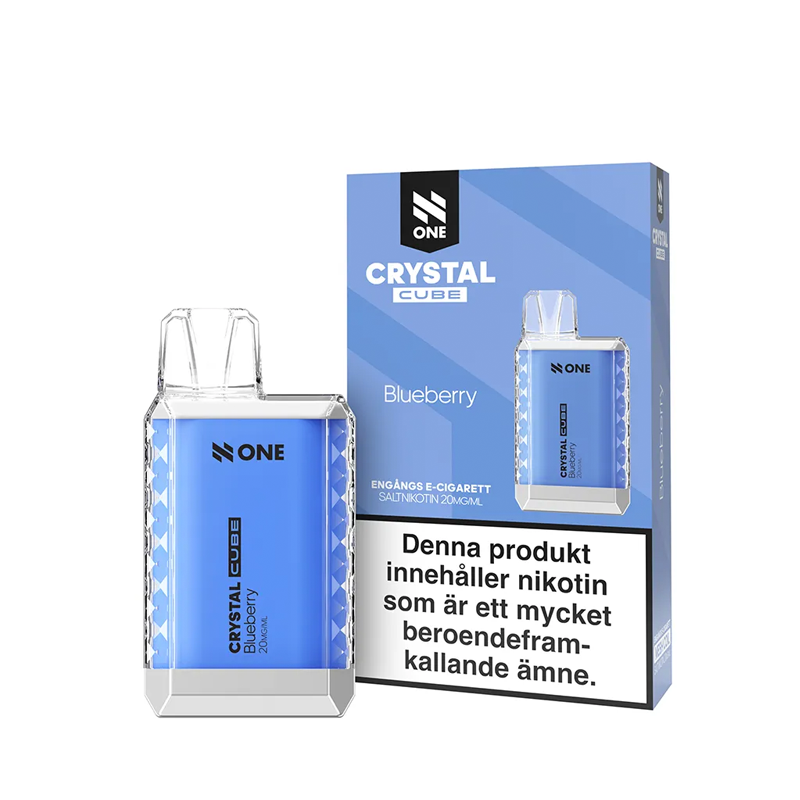 N One Crystal Cube Mesh Engångs Vape Blueberry Enhet bredvid originalförpackning