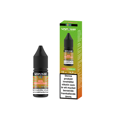 VapeM8 Salt Cool Vattenmelon 10ml Nic Salt flaska bredvid originalförpackning
