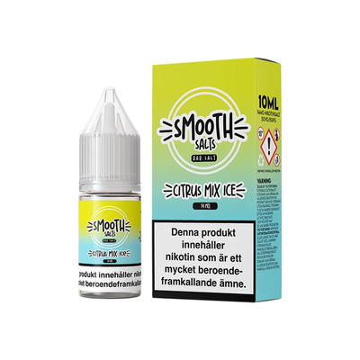 Smooth Salts Citrus Mix Ice originalflaska bredvid originalförpackning mot vit bakgrund