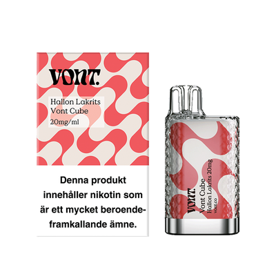Vont Cube Hallon Lakrits Engångs Vape bredvid originalförpackning