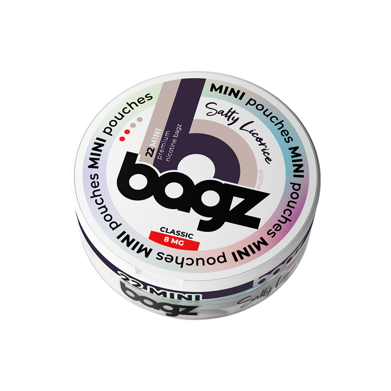 Bagz Salty Liqorice Mini Classic originaldosa mot vit bakgrund
