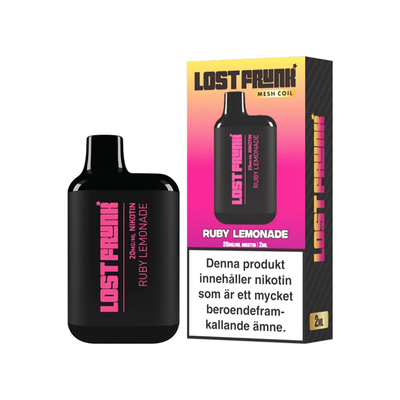 Lost Frunk Engångs Vape Ruby Lemonade bredvid originalförpackning
