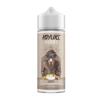 Koyuki Shades Sato shortfill e-juice flaska med designetikett – smak av tobak, äpple och kanel i 100 ml flaska