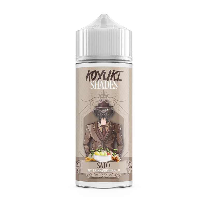 Koyuki Shades Sato shortfill e-juice flaska med designetikett – smak av tobak, äpple och kanel i 100 ml flaska