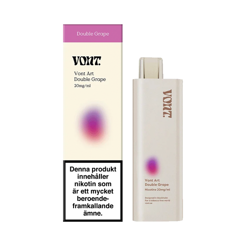 Vont Art Engångs Vape Double Grape bfredvid originalförpackning mot vit bakgrund