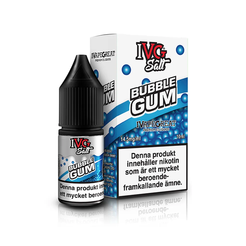 IVG Salts Bubblegum flaska bredvid originalförpackning