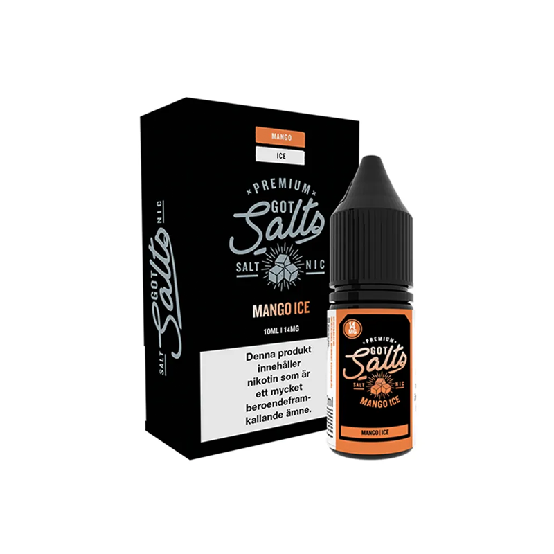 Got Salts Mango Ice flaska bredvid originalförpackning