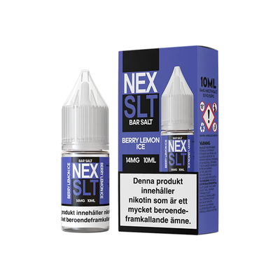 NEX SLT Berry Lemon Ice (originalflaska till vänster om originalförpackning mot vit bakgrund
