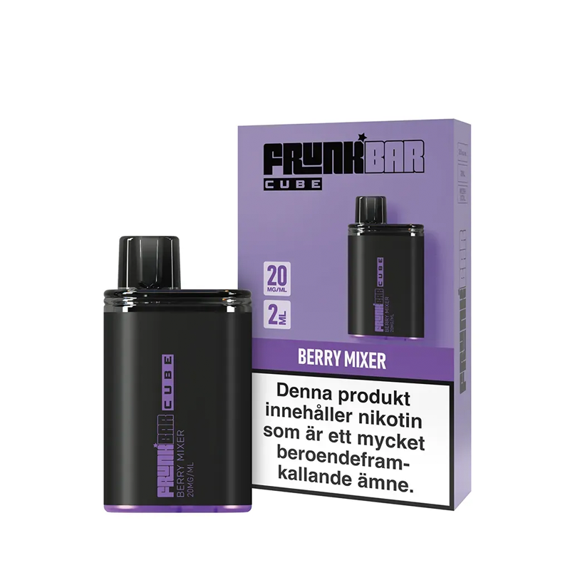 Frunk Bar Cube Berry Mixer Engångs Vape bredvid originalförpackning