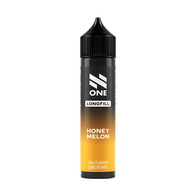 Svart och gul flaska. På flaskan står det N One longfill honey melon 20ml flavour concentrate