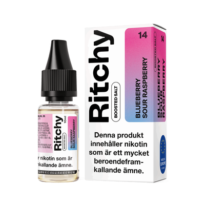 Ritchy Salt Blueberry Sour Raspberry 10ml Nic Salt flaska bredvid originalförpackning