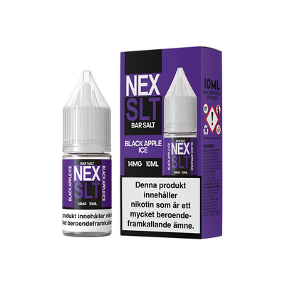 NEX SLT Black Apple Ice originalflaska till vänster om originalförpackning mot vit bakgrund