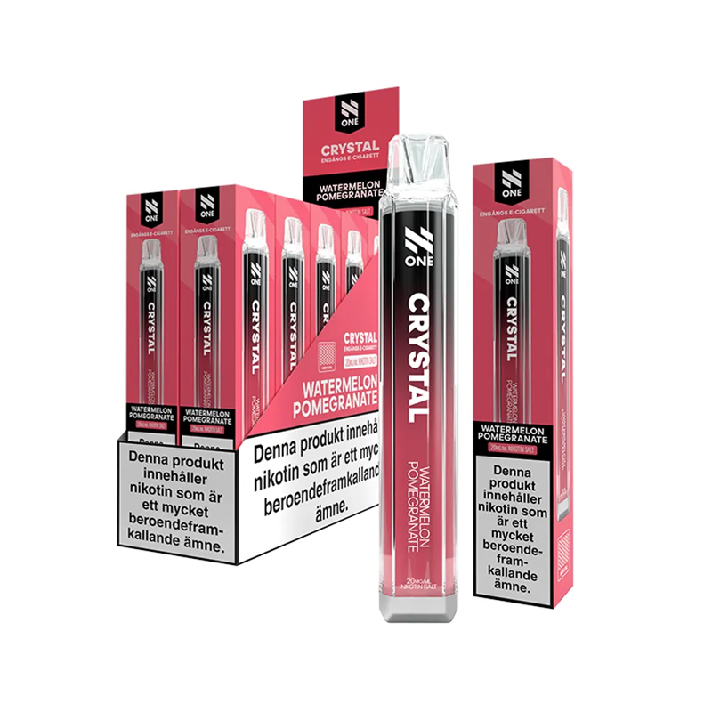 N One Crystal Mesh Watermelon Pomegranate engångsvape 10-pack, förfyllda vapes med nikotin och 2 ml e-vätska.