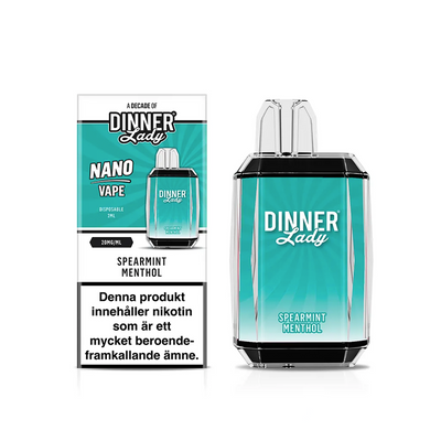 Dinner Lady Nano Mesh Spearmint Menthol engångsvape med förpackning – smak av spearmint och mentol, 20 mg nikotinsalt
