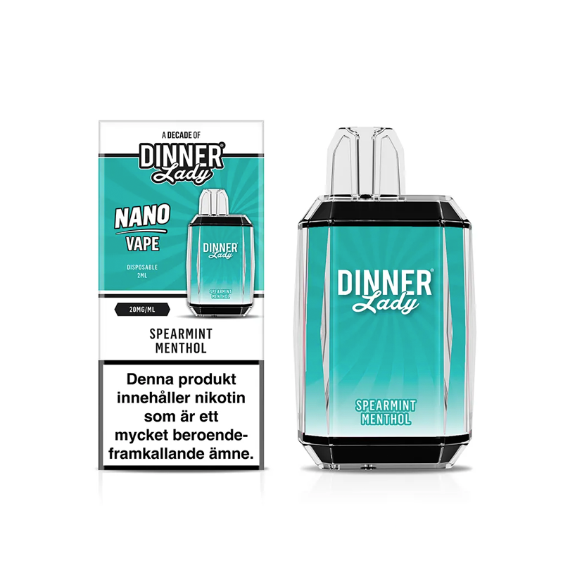 Dinner Lady Nano Mesh Spearmint Menthol engångsvape med förpackning – smak av spearmint och mentol, 20 mg nikotinsalt