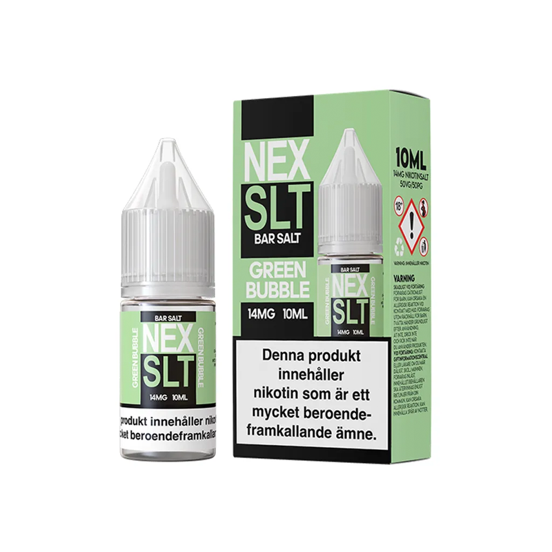NEX SLT Green Bubble originalflaska till vänster om originalförpackning
