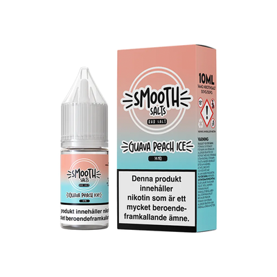 Smooth Salts Guava Peach Ice originalflaska bredvid originalförpackning mot vit bakgrund