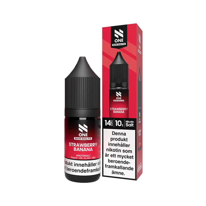 E-juice N One Bar Salts Strawberry Banana 14 mg 10 ml med flaska och kartong