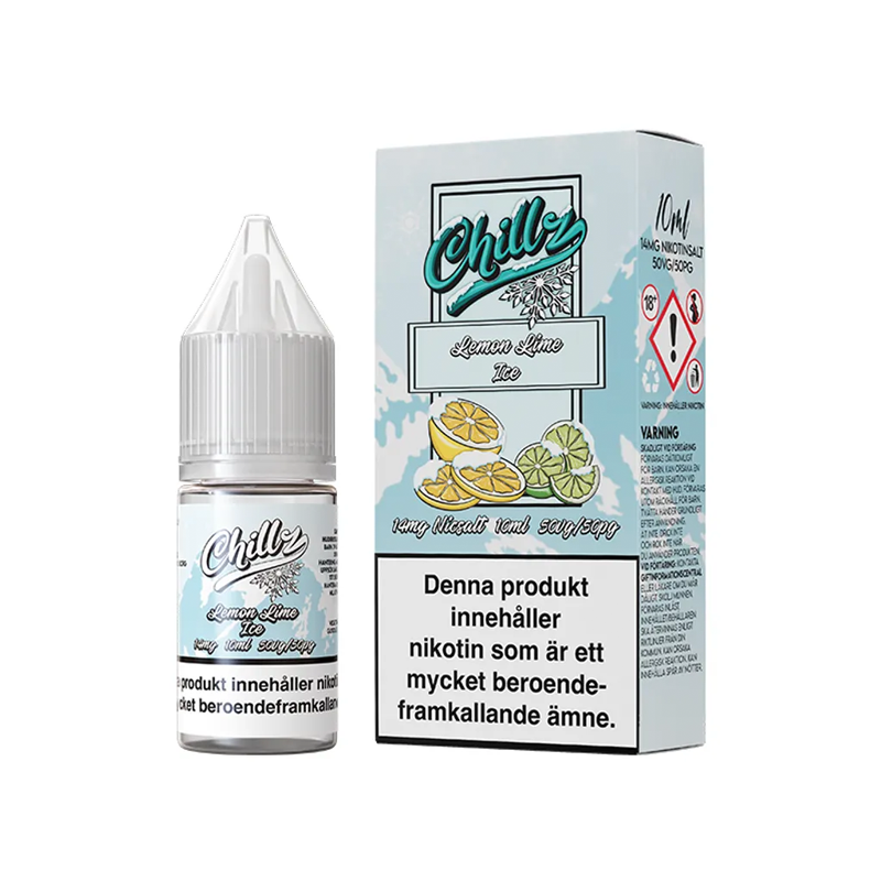 Chillz Lemon Lime Ice Flaska bredvid originalförpackning