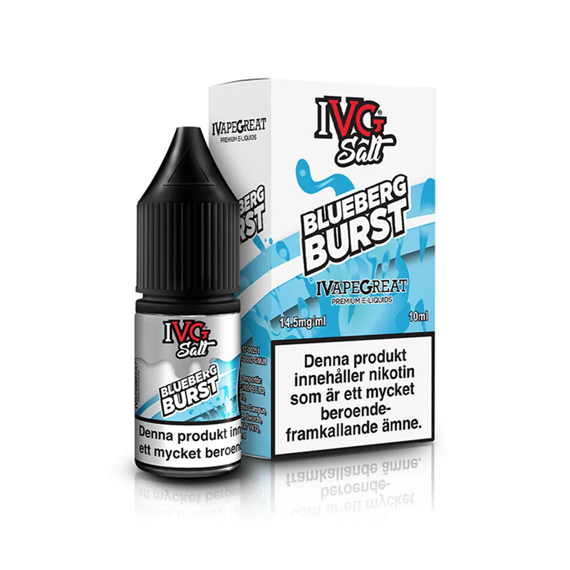 IVG Salts Blueberg Burst flaska bredvid originalförpackning