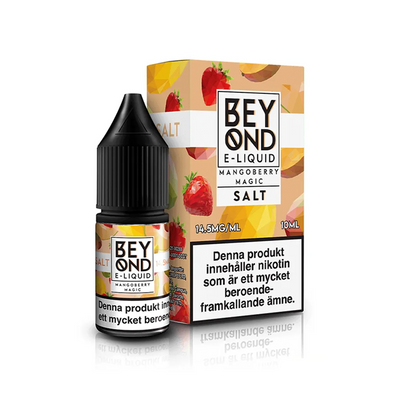 Beyond Salts Mangoberry Magic Flaska bredvid originalförpackning