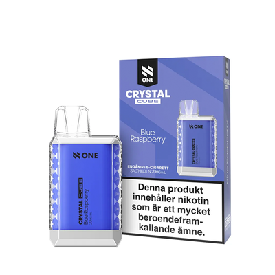 N One Crystal Cube Mesh Engångs Vape Blue Raspberry Enhet bredvid originalförpackning