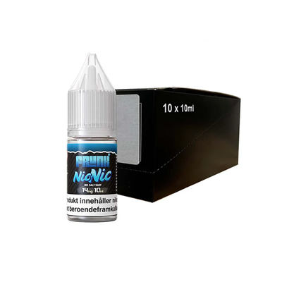Frunk Nic Nic Nikotinshot Salt 14mg originalflaska framför 10-pack låda
