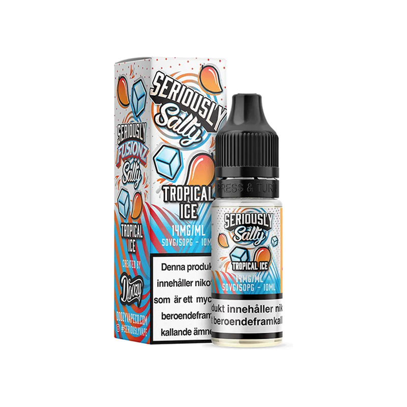 Seriously Salty Tropical Ice Flaska bredvid originalförpackning