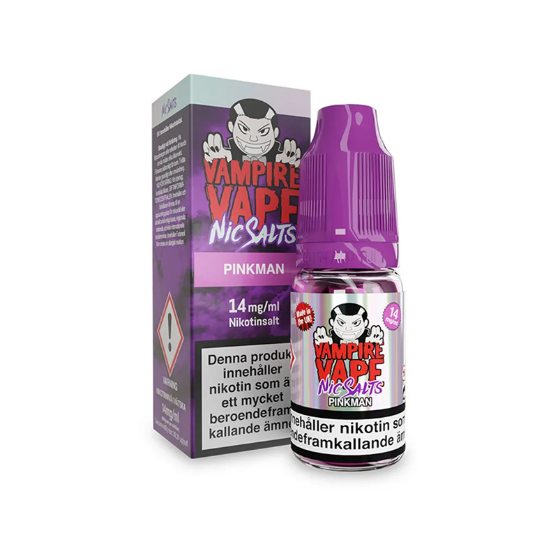 Vampire Vape Pinkman Flaska bredvid originalförpackning