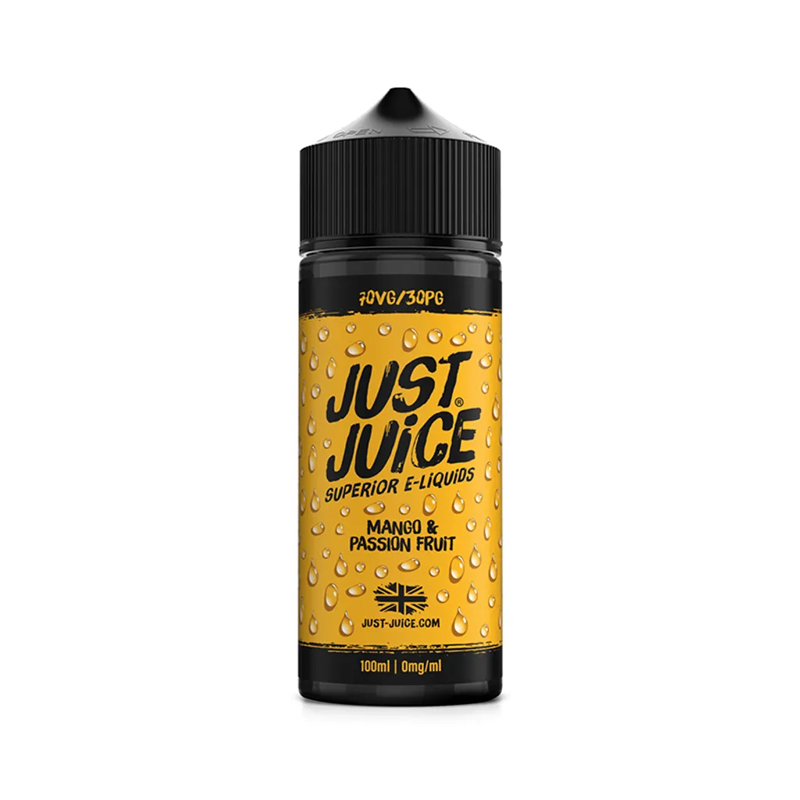 just juice Mango & Passion Fruit originalflaska mot vit bakgrund
