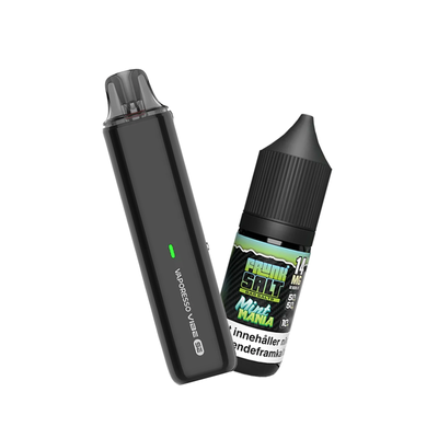 Vaporesso Vibe SE podsystem tillsammans med Frunk Salt Mint Mania e-juice med smak av mint