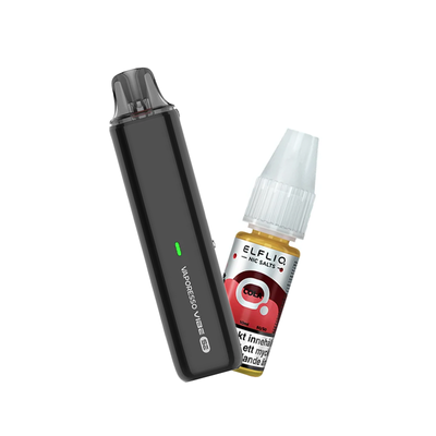 Vaporesso Vibe SE podsystem tillsammans med Elfliq Cola e-juice med smak av cola