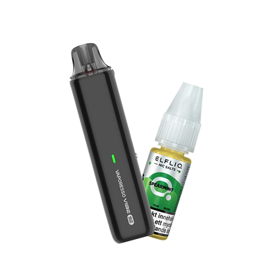 Vaporesso Vibe SE podsystem tillsammans med Elfliq Spearmint e-juice med smak av spearmint