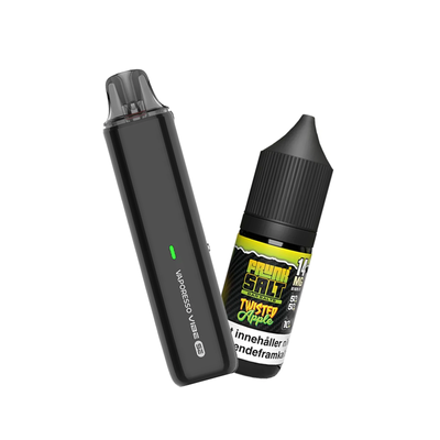 Vaporesso Vibe SE podsystem tillsammans med Frunk Salt Twisted Apple e-juice med smak av äpple