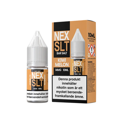 NEX SLT Kiwi Melon originalflaska till vänster om originalförpackning mot vit bakgrund