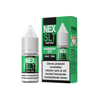 NEX SLT Kiwiberry Ice originalflaska till vänster om originalförpackning mot vit bakgrund